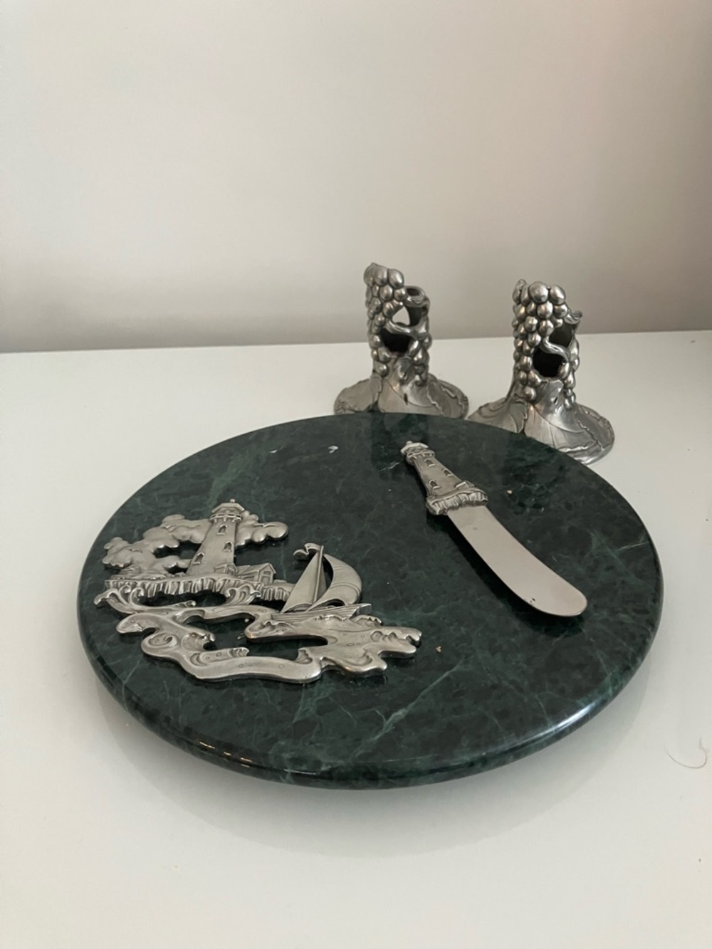 Marble Cheese Board with Nautical Pewter Accents from Seagull Pewter